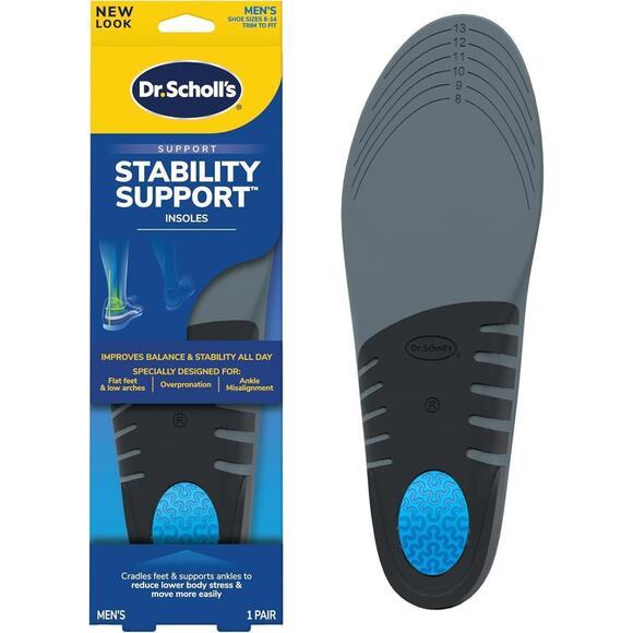 Dr. Scholl's Stability Support Insoles Flat Feet & Overpronation Men's Size 8-14 - Picture 1 of 5